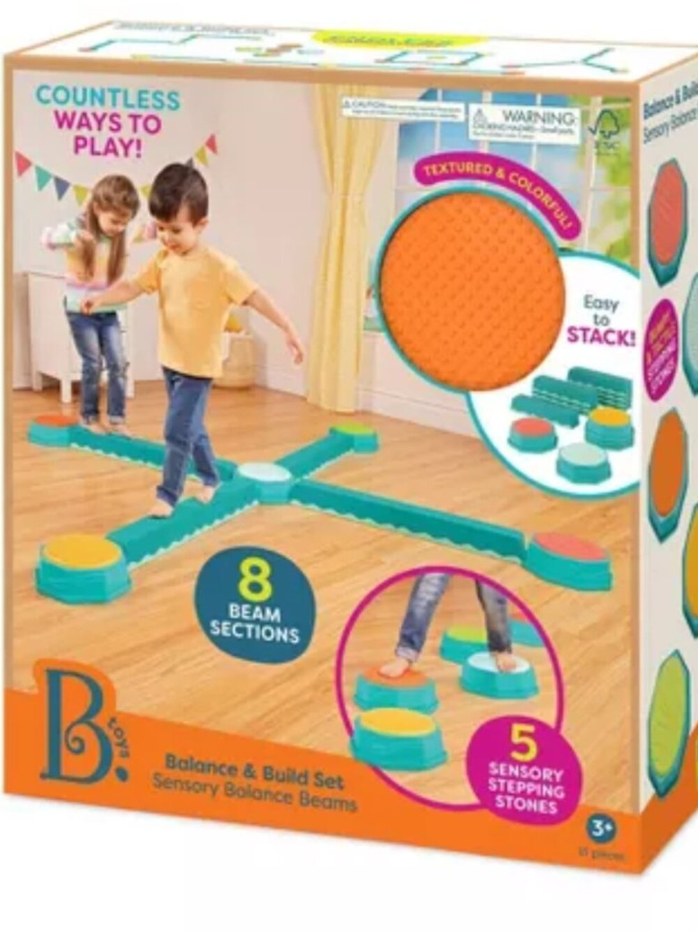 B. toys Balance Beam Interlocking Balancing Beams 5 Sensory Pads & 8 Beams Set